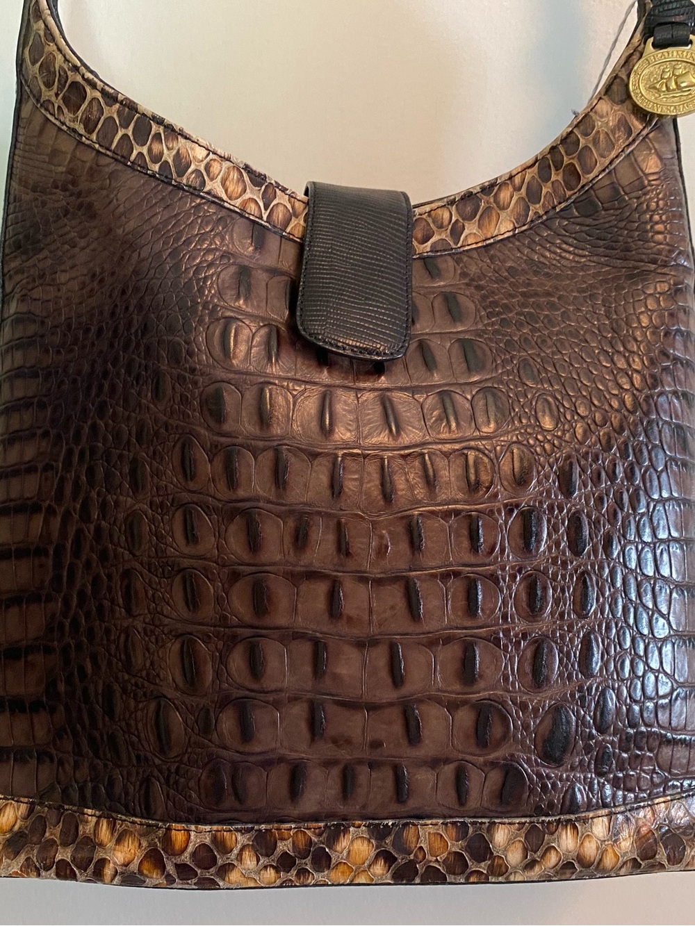 Brahmin Brown Croc-Embossed Shoulder Bag with Gold Medallion - Picture 3 of 7